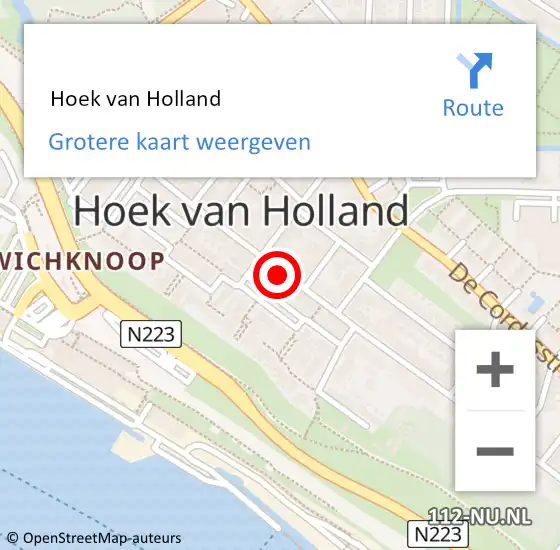 Locatie op kaart van de 112 melding:  Hoek van Holland op 23 oktober 2024 00:46