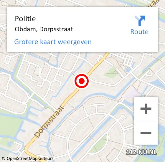 Locatie op kaart van de 112 melding: Politie Obdam, Dorpsstraat op 24 oktober 2014 12:11