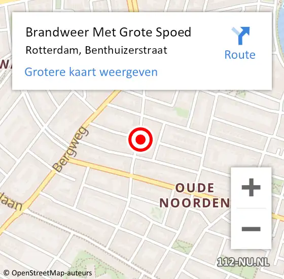 Locatie op kaart van de 112 melding: Brandweer Met Grote Spoed Naar Rotterdam, Benthuizerstraat op 23 oktober 2024 01:46