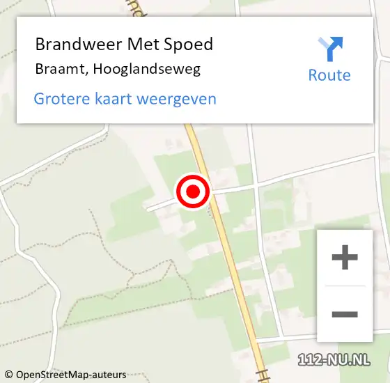 Locatie op kaart van de 112 melding: Brandweer Met Spoed Naar Braamt, Hooglandseweg op 23 oktober 2024 02:02