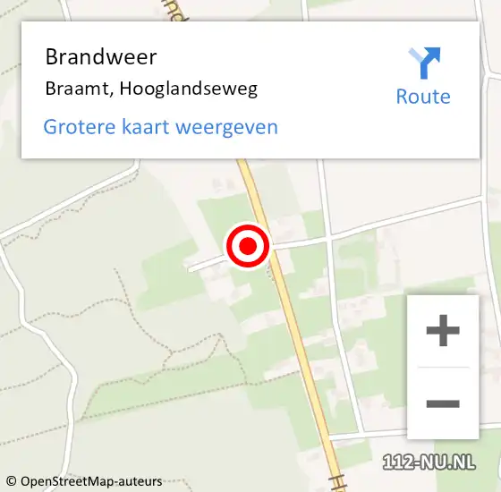 Locatie op kaart van de 112 melding: Brandweer Braamt, Hooglandseweg op 23 oktober 2024 02:06