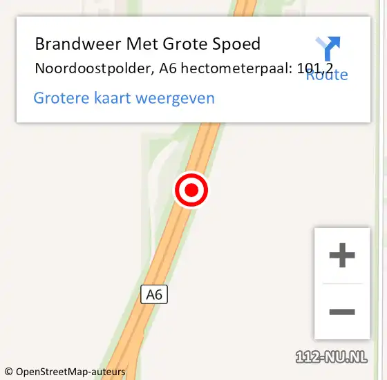 Locatie op kaart van de 112 melding: Brandweer Met Grote Spoed Naar Noordoostpolder, A6 hectometerpaal: 101,2 op 23 oktober 2024 02:39