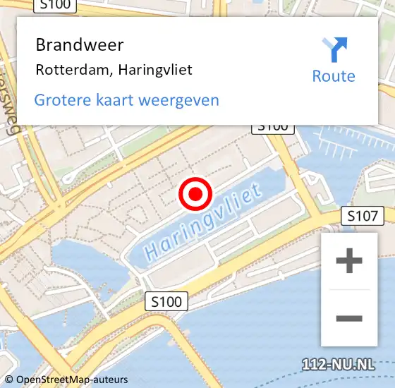 Locatie op kaart van de 112 melding: Brandweer Rotterdam, Haringvliet op 23 oktober 2024 04:01