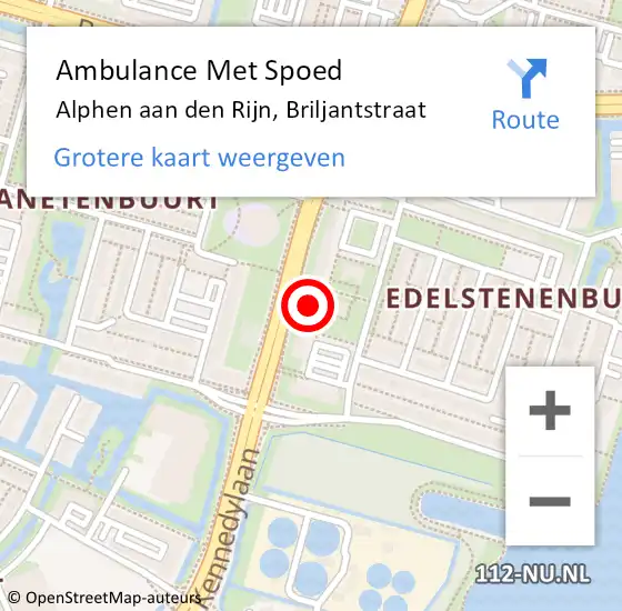 Locatie op kaart van de 112 melding: Ambulance Met Spoed Naar Alphen aan den Rijn, Briljantstraat op 23 oktober 2024 05:04