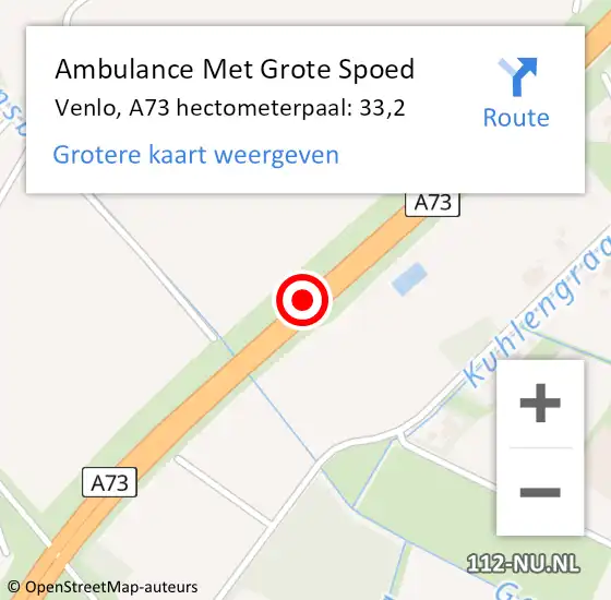 Locatie op kaart van de 112 melding: Ambulance Met Grote Spoed Naar Venlo, A73 hectometerpaal: 33,2 op 23 oktober 2024 05:50