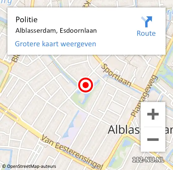 Locatie op kaart van de 112 melding: Politie Alblasserdam, Esdoornlaan op 23 oktober 2024 05:52