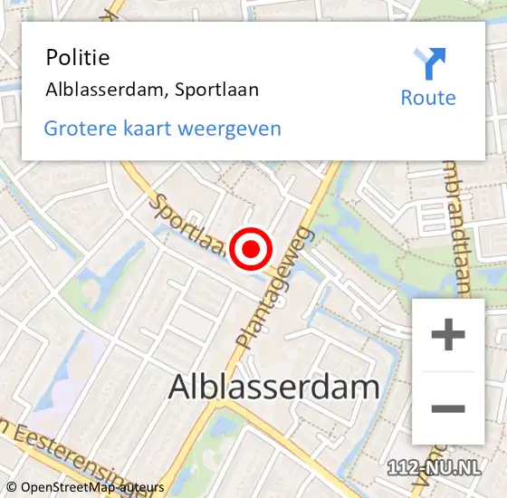 Locatie op kaart van de 112 melding: Politie Alblasserdam, Sportlaan op 23 oktober 2024 05:54