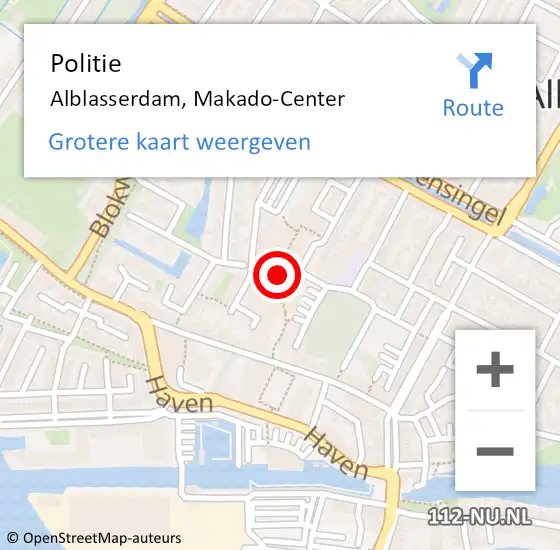 Locatie op kaart van de 112 melding: Politie Alblasserdam, Makado-Center op 23 oktober 2024 06:24