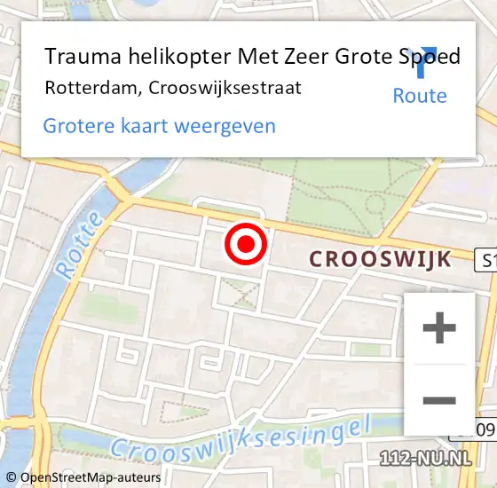 Locatie op kaart van de 112 melding: Trauma helikopter Met Zeer Grote Spoed Naar Rotterdam, Crooswijksestraat op 23 oktober 2024 06:53