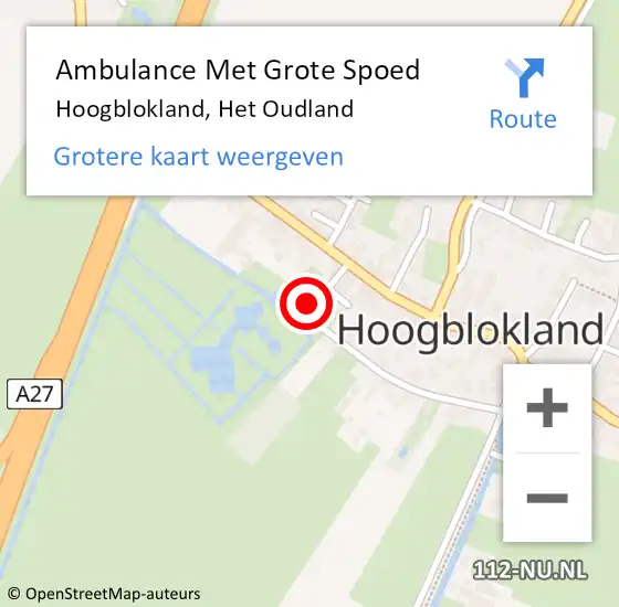 Locatie op kaart van de 112 melding: Ambulance Met Grote Spoed Naar Hoogblokland, Het Oudland op 24 oktober 2014 12:22