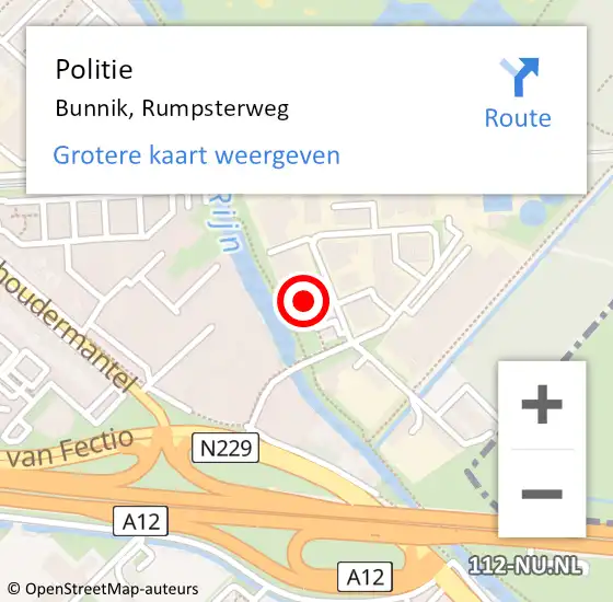 Locatie op kaart van de 112 melding: Politie Bunnik, Rumpsterweg op 23 oktober 2024 08:04