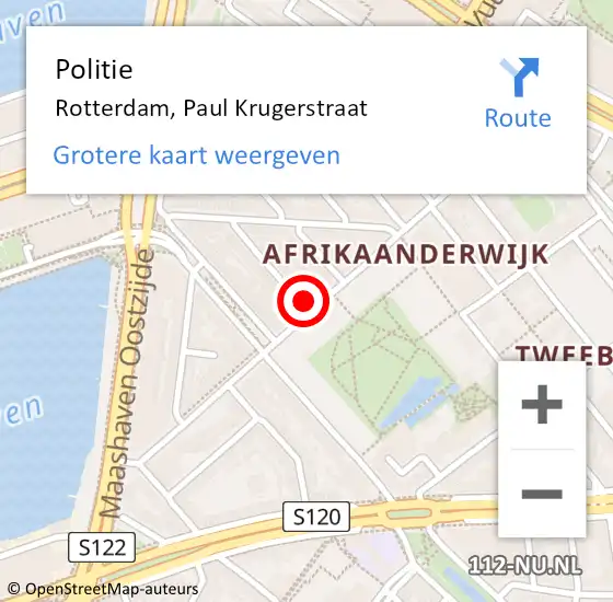 Locatie op kaart van de 112 melding: Politie Rotterdam, Paul Krugerstraat op 23 oktober 2024 08:32