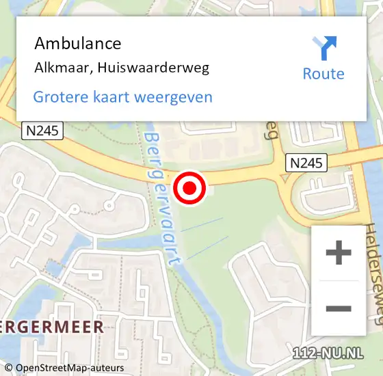 Locatie op kaart van de 112 melding: Ambulance Alkmaar, Huiswaarderweg op 23 oktober 2024 08:41