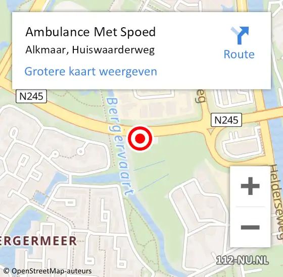 Locatie op kaart van de 112 melding: Ambulance Met Spoed Naar Alkmaar, Huiswaarderweg op 23 oktober 2024 08:43