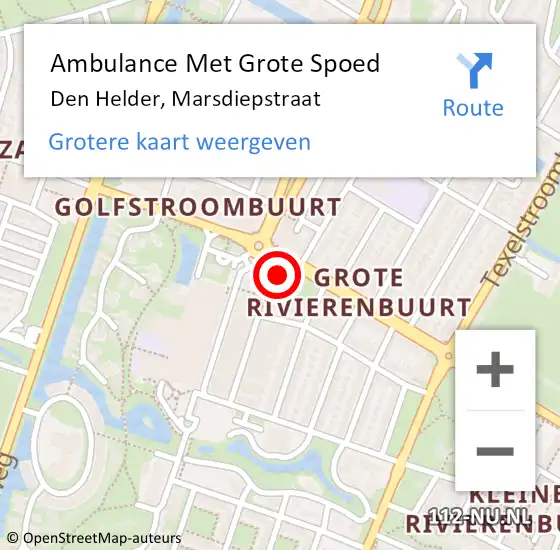 Locatie op kaart van de 112 melding: Ambulance Met Grote Spoed Naar Den Helder, Marsdiepstraat op 23 oktober 2024 08:45