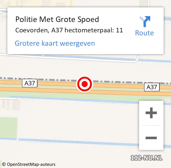 Locatie op kaart van de 112 melding: Politie Met Grote Spoed Naar Coevorden, A37 hectometerpaal: 11 op 23 oktober 2024 09:14