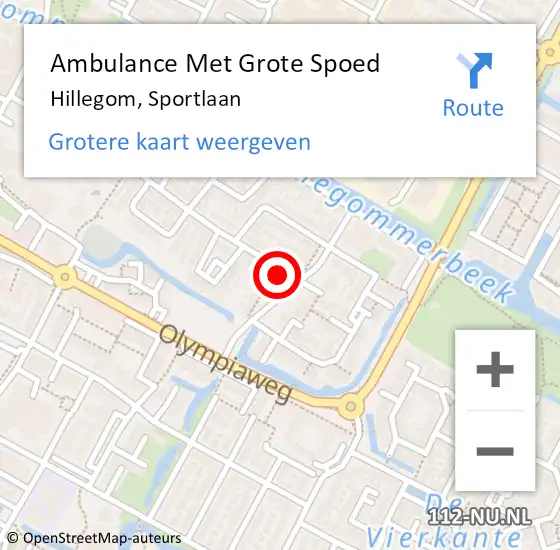 Locatie op kaart van de 112 melding: Ambulance Met Grote Spoed Naar Hillegom, Sportlaan op 23 oktober 2024 09:18