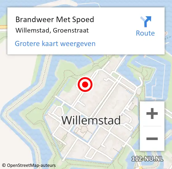 Locatie op kaart van de 112 melding: Brandweer Met Spoed Naar Willemstad, Groenstraat op 23 oktober 2024 09:26