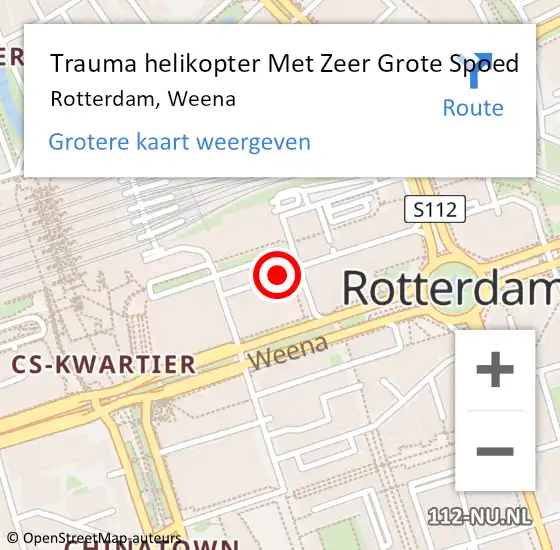 Locatie op kaart van de 112 melding: Trauma helikopter Met Zeer Grote Spoed Naar Rotterdam, Weena op 23 oktober 2024 09:44