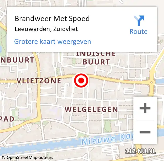 Locatie op kaart van de 112 melding: Brandweer Met Spoed Naar Leeuwarden, Zuidvliet op 23 oktober 2024 09:45