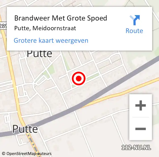 Locatie op kaart van de 112 melding: Brandweer Met Grote Spoed Naar Putte, Meidoornstraat op 23 oktober 2024 09:47