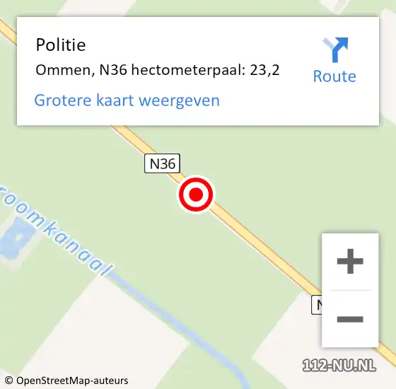 Locatie op kaart van de 112 melding: Politie Ommen, N36 hectometerpaal: 23,2 op 23 oktober 2024 10:12