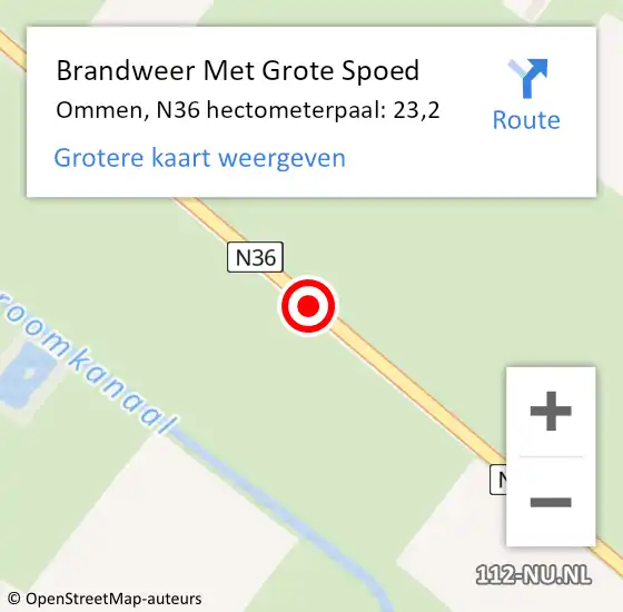 Locatie op kaart van de 112 melding: Brandweer Met Grote Spoed Naar Ommen, N36 hectometerpaal: 23,2 op 23 oktober 2024 10:14