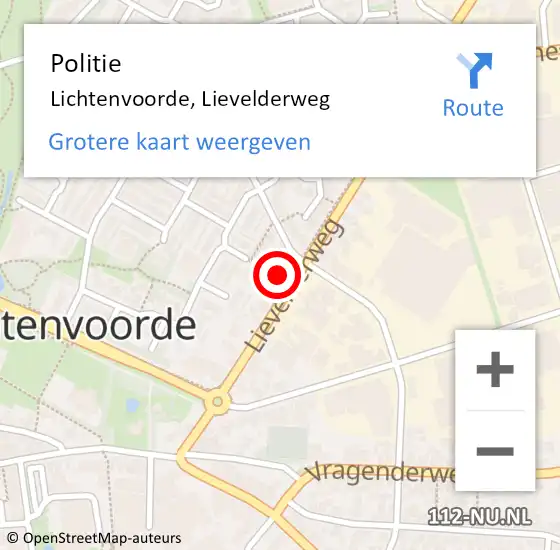 Locatie op kaart van de 112 melding: Politie Lichtenvoorde, Lievelderweg op 23 oktober 2024 10:22