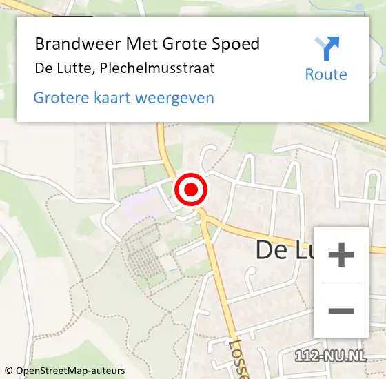 Locatie op kaart van de 112 melding: Brandweer Met Grote Spoed Naar De Lutte, Plechelmusstraat op 23 oktober 2024 10:23