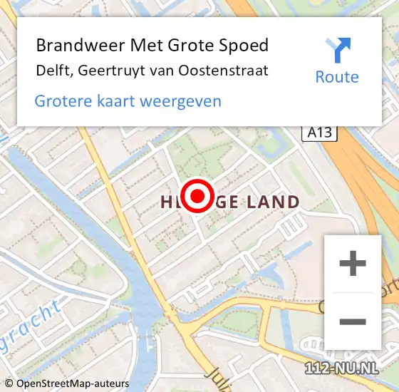 Locatie op kaart van de 112 melding: Brandweer Met Grote Spoed Naar Delft, Geertruyt van Oostenstraat op 23 oktober 2024 10:25