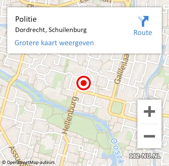 Locatie op kaart van de 112 melding: Politie Dordrecht, Schuilenburg op 23 oktober 2024 10:41