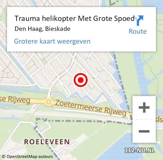 Locatie op kaart van de 112 melding: Trauma helikopter Met Grote Spoed Naar Den Haag, Bieskade op 23 oktober 2024 10:45