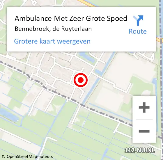 Locatie op kaart van de 112 melding: Ambulance Met Zeer Grote Spoed Naar Bennebroek, de Ruyterlaan op 23 oktober 2024 10:45