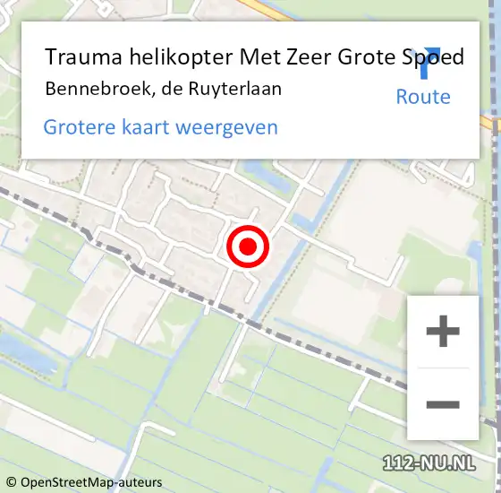 Locatie op kaart van de 112 melding: Trauma helikopter Met Zeer Grote Spoed Naar Bennebroek, de Ruyterlaan op 23 oktober 2024 10:47