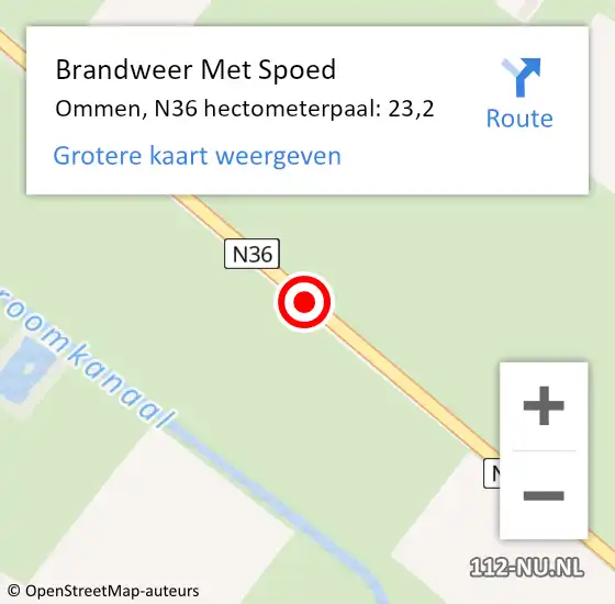 Locatie op kaart van de 112 melding: Brandweer Met Spoed Naar Ommen, N36 hectometerpaal: 23,2 op 23 oktober 2024 11:01