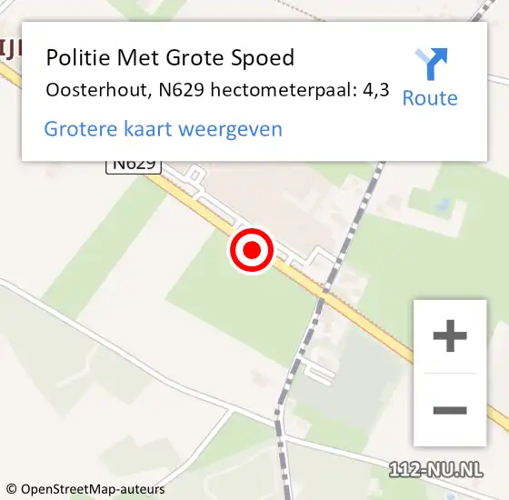 Locatie op kaart van de 112 melding: Politie Met Grote Spoed Naar Oosterhout, N629 hectometerpaal: 4,3 op 23 oktober 2024 11:05