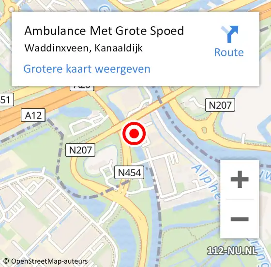 Locatie op kaart van de 112 melding: Ambulance Met Grote Spoed Naar Waddinxveen, Kanaaldijk op 23 oktober 2024 11:09