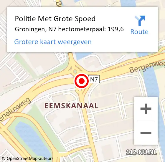 Locatie op kaart van de 112 melding: Politie Met Grote Spoed Naar Groningen, N7 hectometerpaal: 199,6 op 23 oktober 2024 11:12