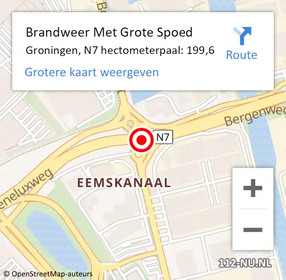 Locatie op kaart van de 112 melding: Brandweer Met Grote Spoed Naar Groningen, N7 hectometerpaal: 199,6 op 23 oktober 2024 11:13