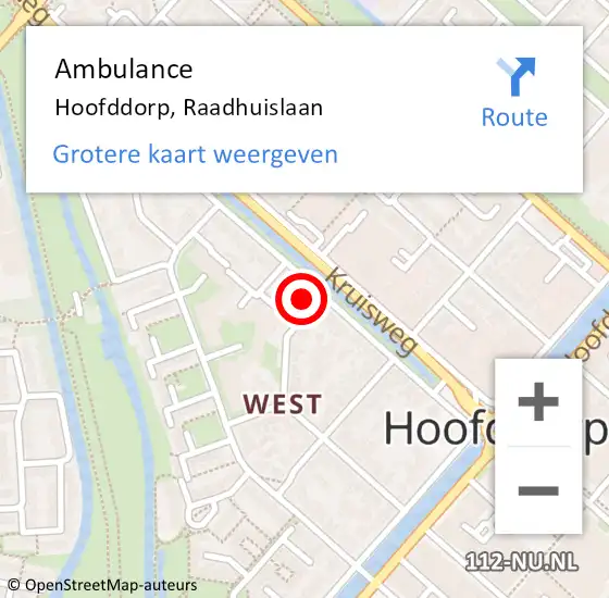 Locatie op kaart van de 112 melding: Ambulance Hoofddorp, Raadhuislaan op 23 oktober 2024 11:23