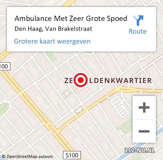 Locatie op kaart van de 112 melding: Ambulance Met Zeer Grote Spoed Naar Den Haag, Van Brakelstraat op 23 oktober 2024 11:24