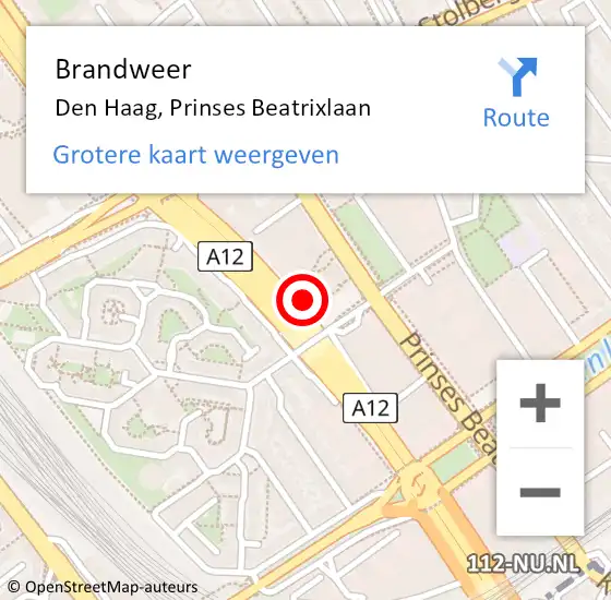 Locatie op kaart van de 112 melding: Brandweer Den Haag, Prinses Beatrixlaan op 23 oktober 2024 11:26