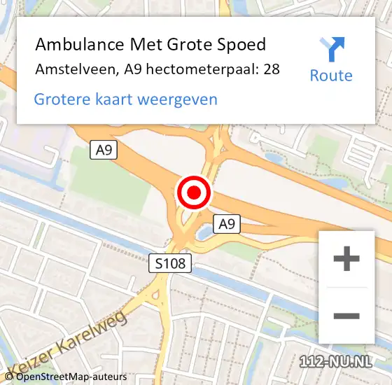 Locatie op kaart van de 112 melding: Ambulance Met Grote Spoed Naar Amstelveen, A9 hectometerpaal: 28 op 23 oktober 2024 11:32