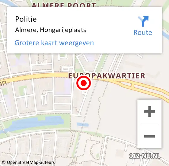 Locatie op kaart van de 112 melding: Politie Almere, Hongarijeplaats op 23 oktober 2024 11:37