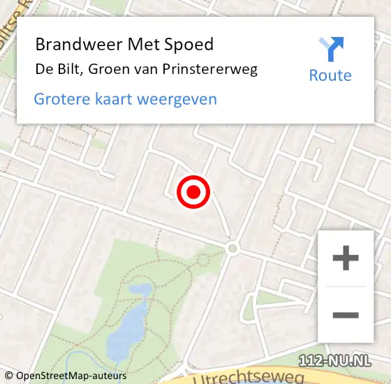 Locatie op kaart van de 112 melding: Brandweer Met Spoed Naar De Bilt, Groen van Prinstererweg op 23 oktober 2024 11:58