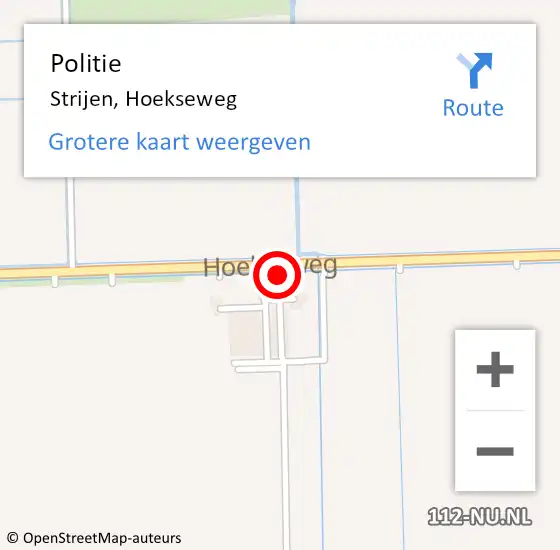 Locatie op kaart van de 112 melding: Politie Strijen, Hoekseweg op 23 oktober 2024 11:58