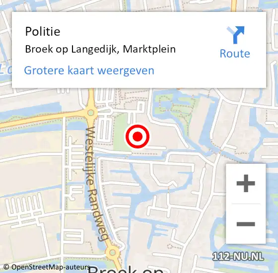 Locatie op kaart van de 112 melding: Politie Broek op Langedijk, Marktplein op 24 oktober 2014 12:50