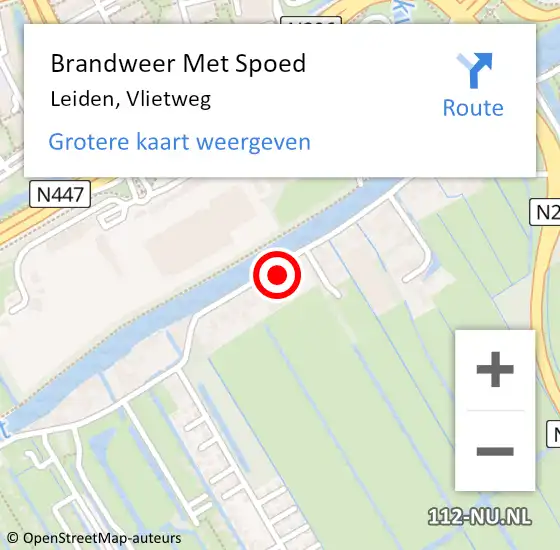 Locatie op kaart van de 112 melding: Brandweer Met Spoed Naar Leiden, Vlietweg op 23 oktober 2024 12:05