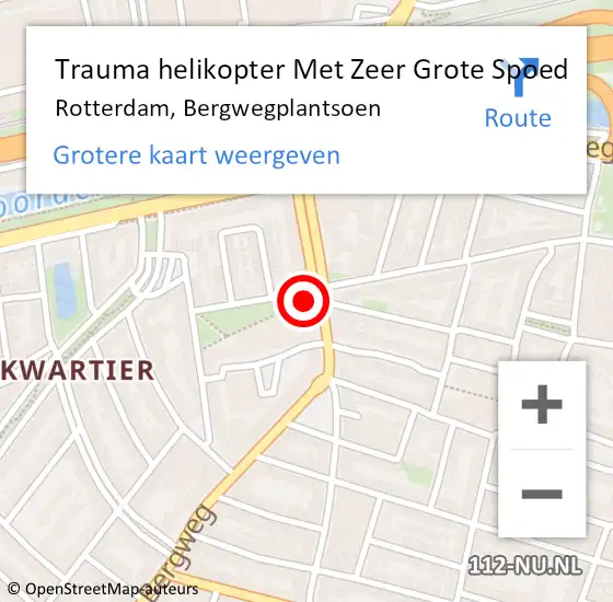 Locatie op kaart van de 112 melding: Trauma helikopter Met Zeer Grote Spoed Naar Rotterdam, Bergwegplantsoen op 23 oktober 2024 12:14