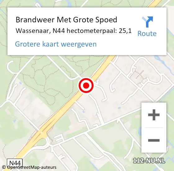 Locatie op kaart van de 112 melding: Brandweer Met Grote Spoed Naar Wassenaar, N44 hectometerpaal: 25,1 op 23 oktober 2024 12:15